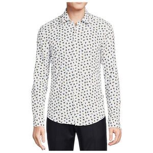 Hugo Boss Roan Slim Fit Stretch Shirt Sz XL White Printed Long Sleeve